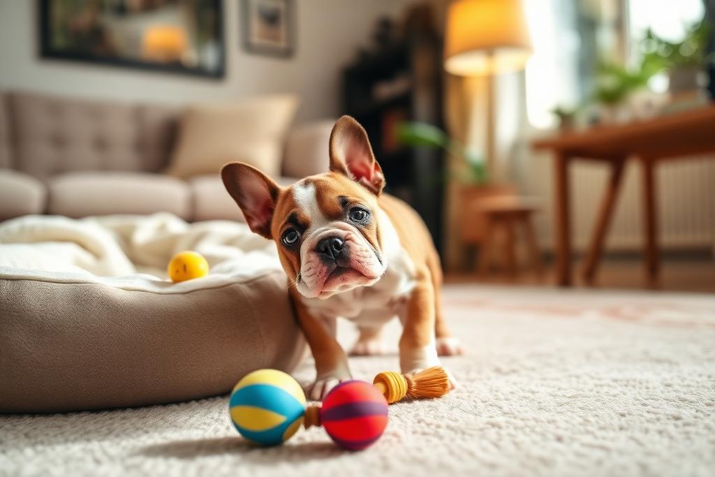 Cachorro de Bulldog Inglés adaptándose a su nueva casa