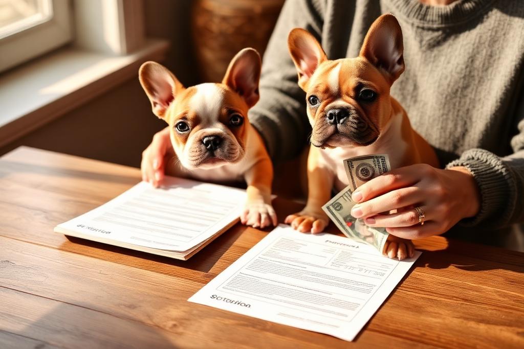 Cachorro de Bulldog Inglés junto a un contrato de compraventa